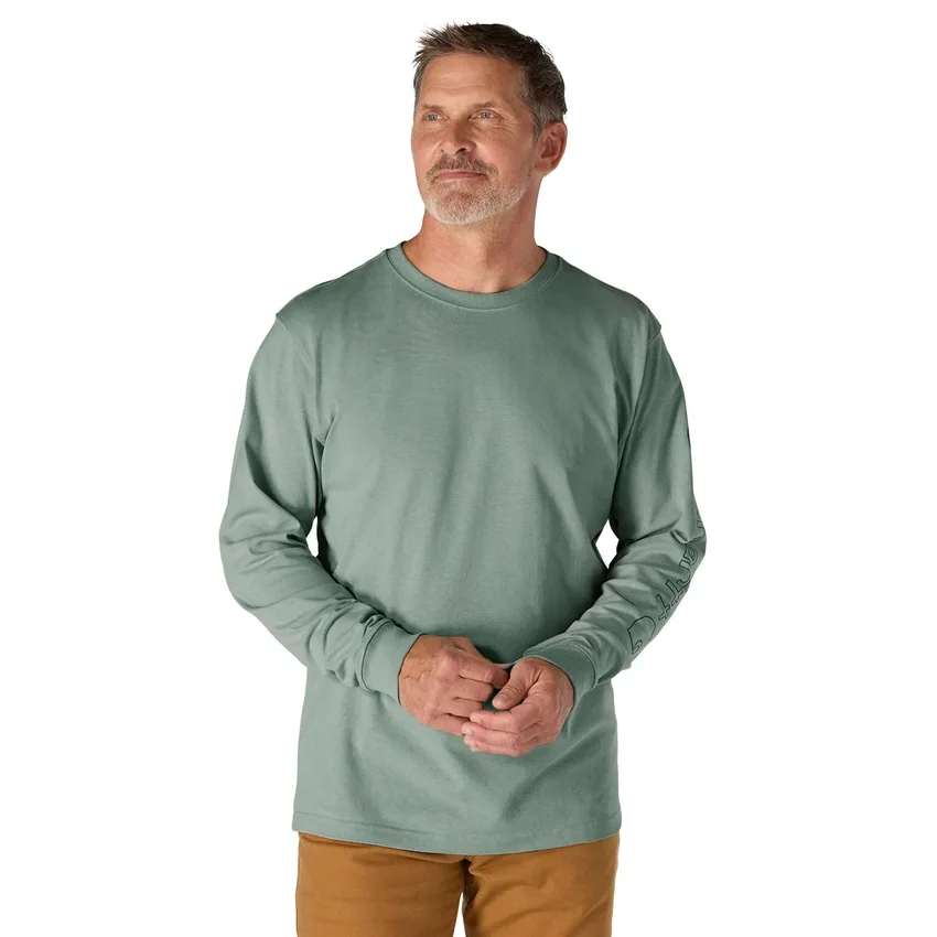 Dearborn heren T-shirt met logo, losse pasvorm, zwaar materiaal en lange armstukken