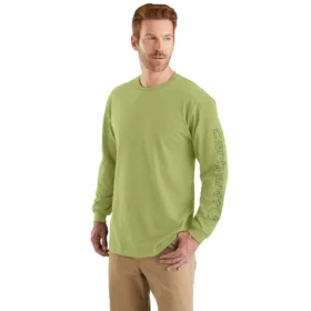 Dearborn heren T-shirt met logo, losse pasvorm, zwaar materiaal en lange armstukken