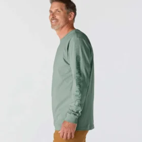 Dearborn heren T-shirt met logo, losse pasvorm, zwaar materiaal en lange armstukken