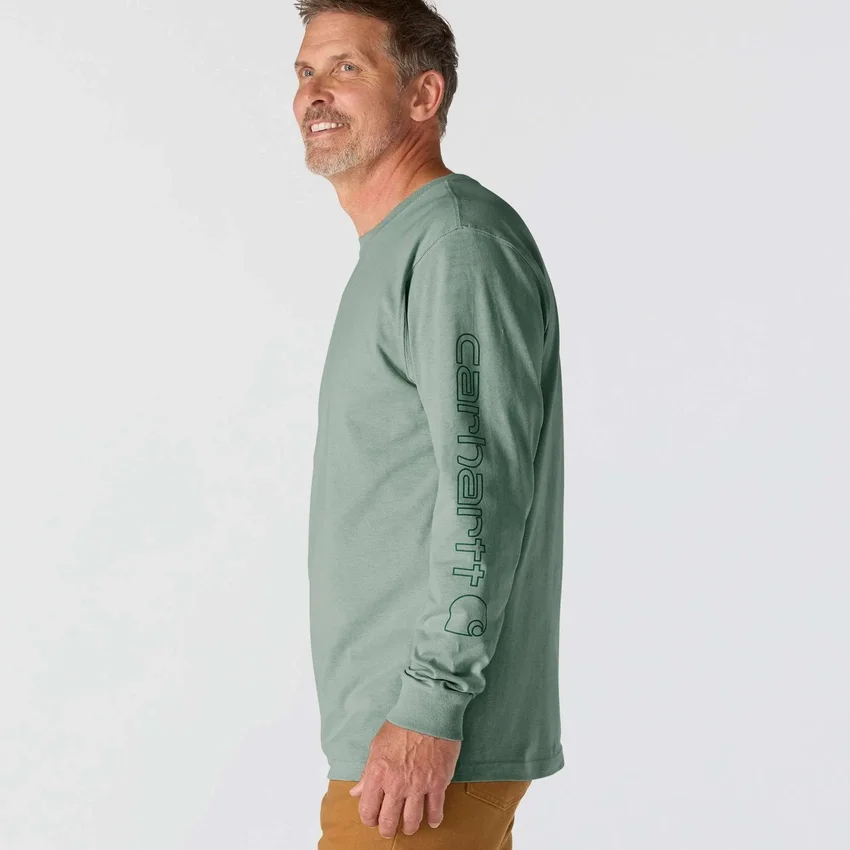 Dearborn heren T-shirt met logo, losse pasvorm, zwaar materiaal en lange armstukken