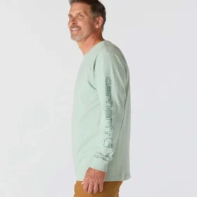 Dearborn heren T-shirt met logo, losse pasvorm, zwaar materiaal en lange armstukken