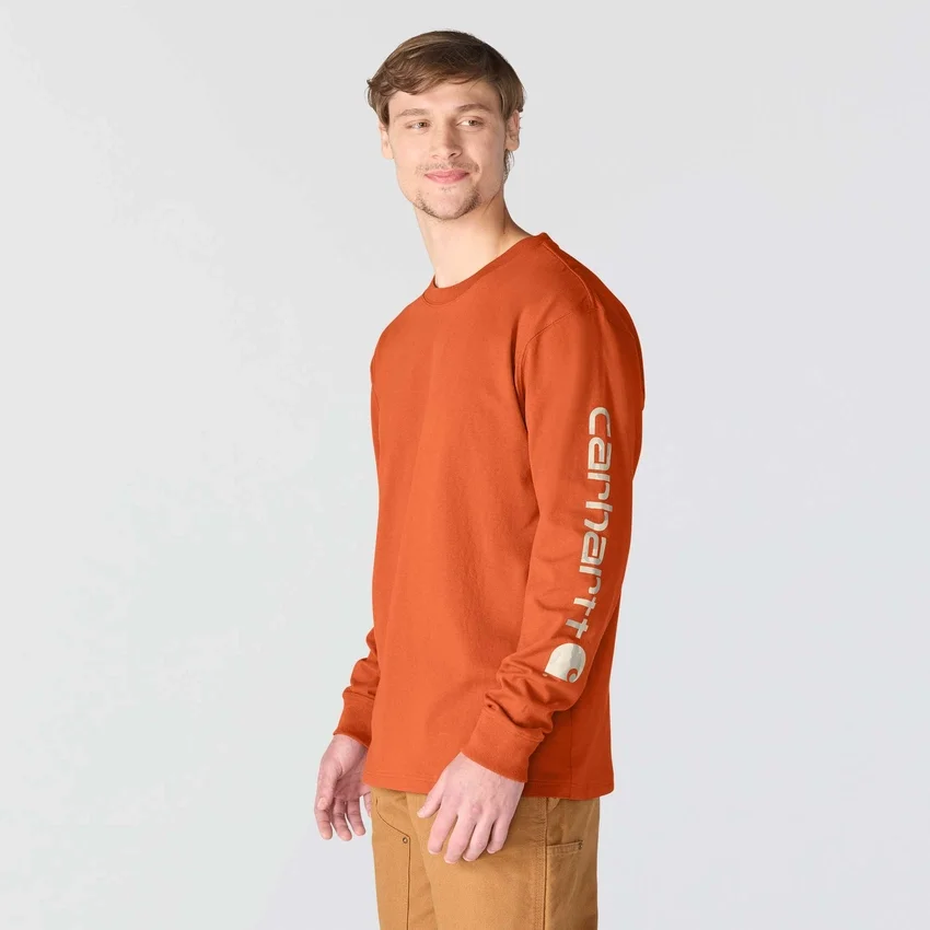 Dearborn heren T-shirt met logo, losse pasvorm, zwaar materiaal en lange armstukken