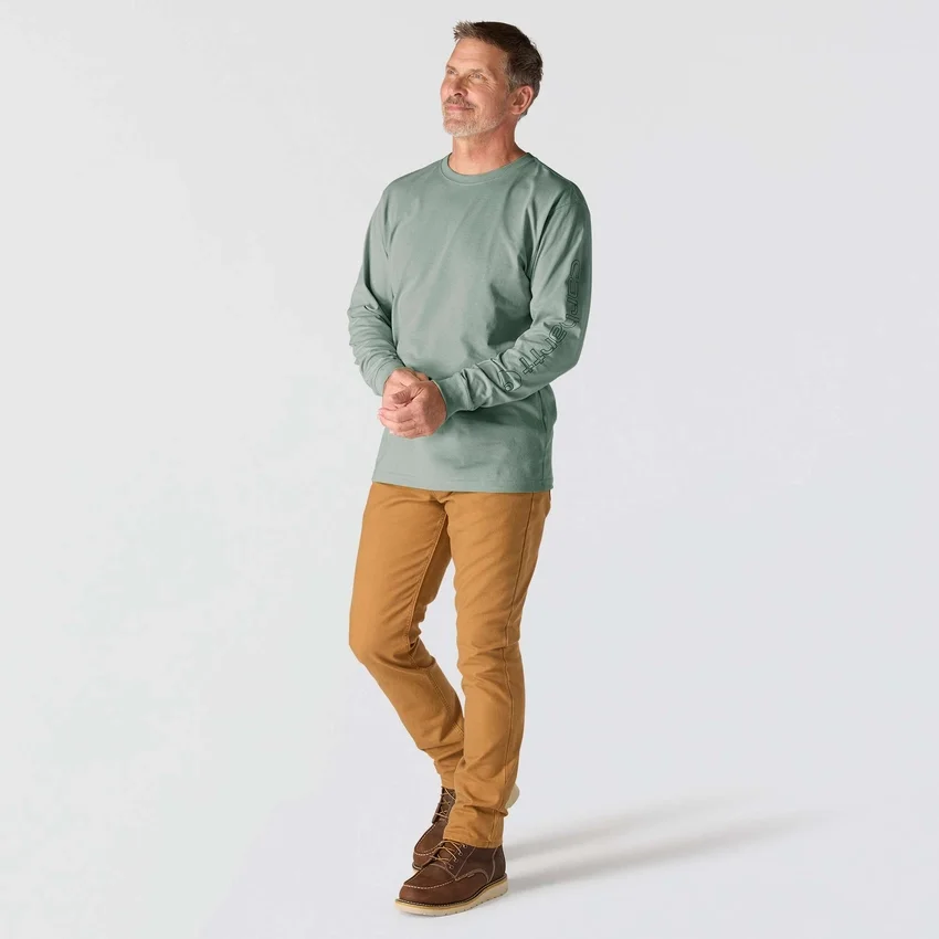 Dearborn heren T-shirt met logo, losse pasvorm, zwaar materiaal en lange armstukken