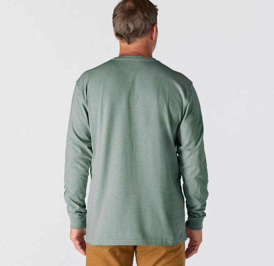 Dearborn heren T-shirt met logo, losse pasvorm, zwaar materiaal en lange armstukken
