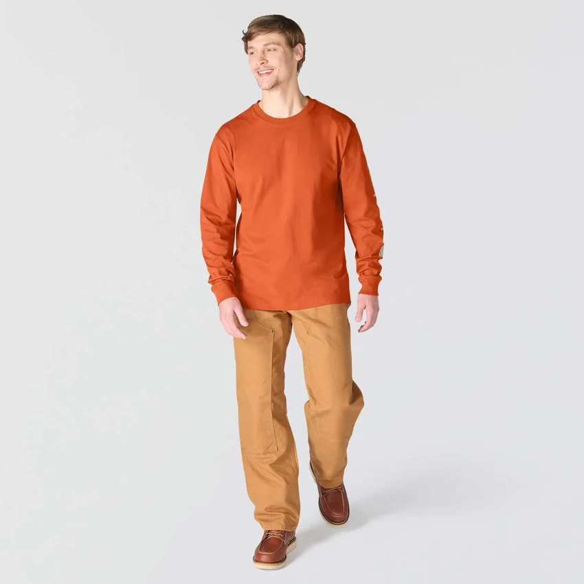 Dearborn heren T-shirt met logo, losse pasvorm, zwaar materiaal en lange armstukken