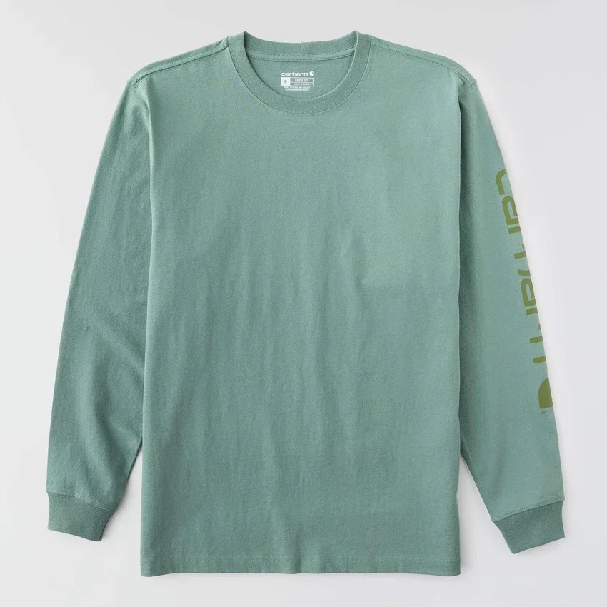 Dearborn heren T-shirt met logo, losse pasvorm, zwaar materiaal en lange armstukken