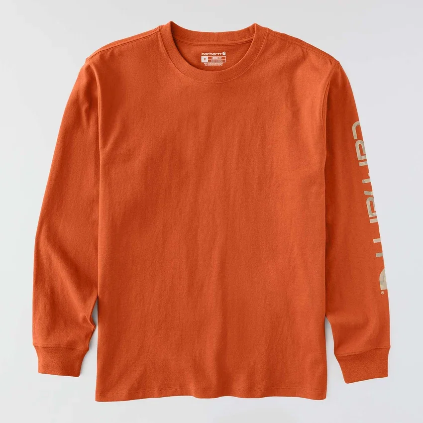 Dearborn heren T-shirt met logo, losse pasvorm, zwaar materiaal en lange armstukken
