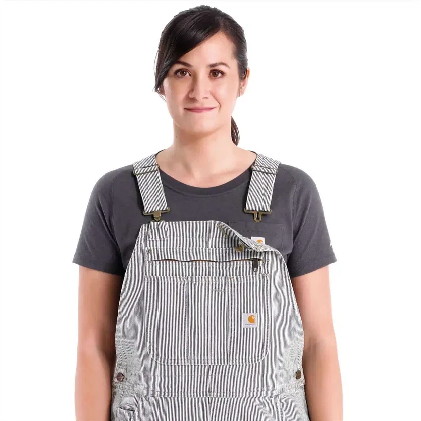 Denim-tuinbroek met spoorwegstrepen