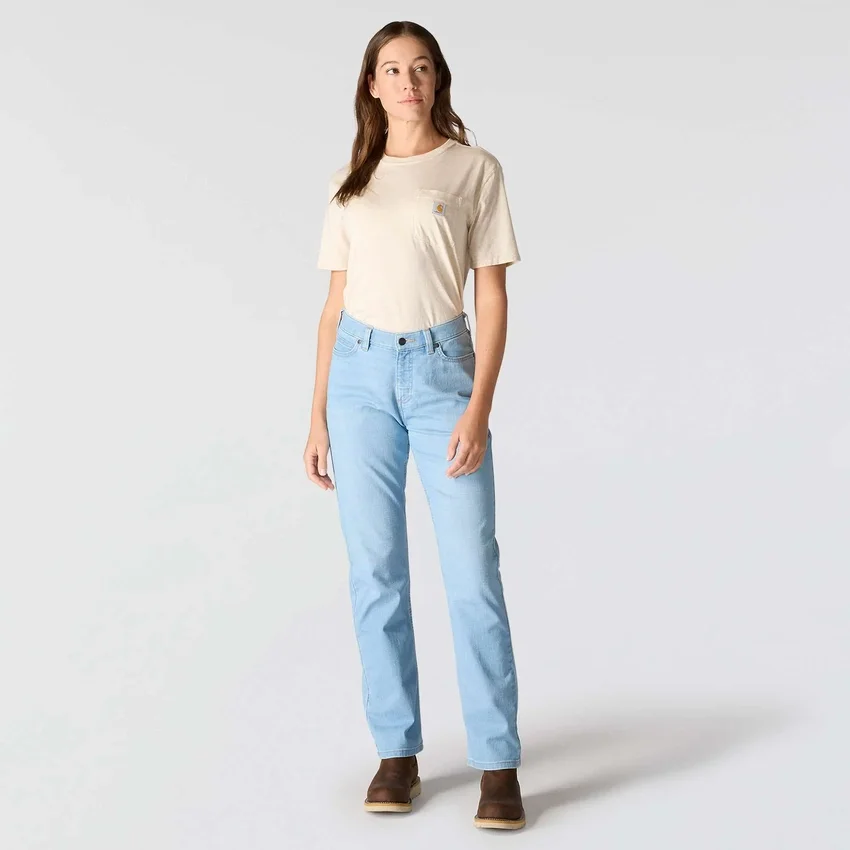 Essential stretchjeans voor dames met middelhoge taille en rechte pijpen