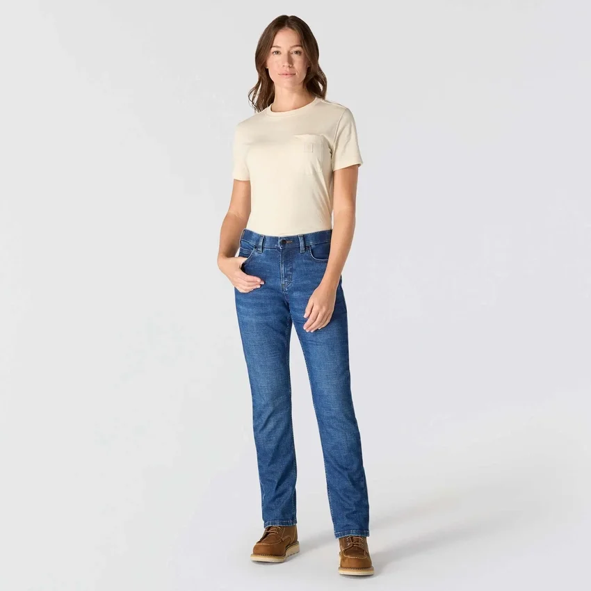 Essential stretchjeans voor dames met middelhoge taille en rechte pijpen