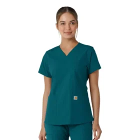 Force Essentials-scrubtop met V-hals en gebreide panelen voor dames