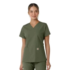 Force Essentials-scrubtop met V-hals en gebreide panelen voor dames