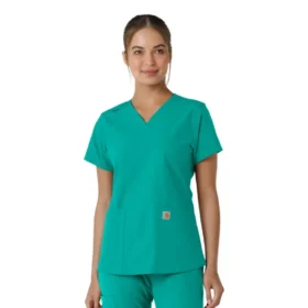 Force Essentials-scrubtop met V-hals en gebreide panelen voor dames