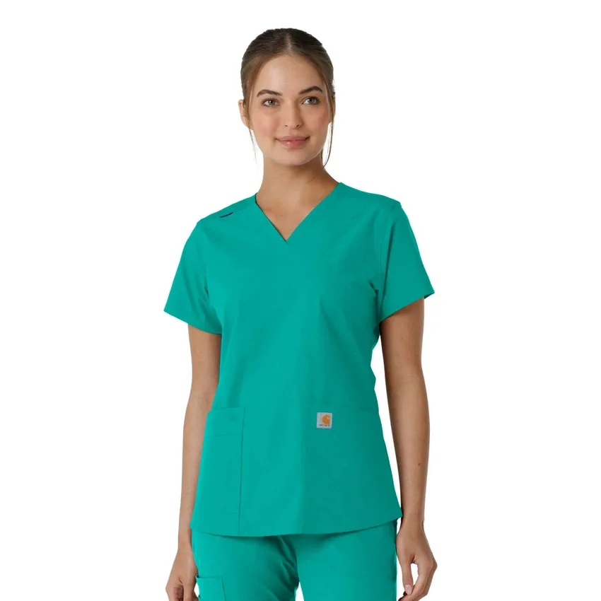 Force Essentials-scrubtop met V-hals en gebreide panelen voor dames