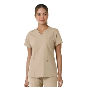 Force Essentials-scrubtop met V-hals en gebreide panelen voor dames
