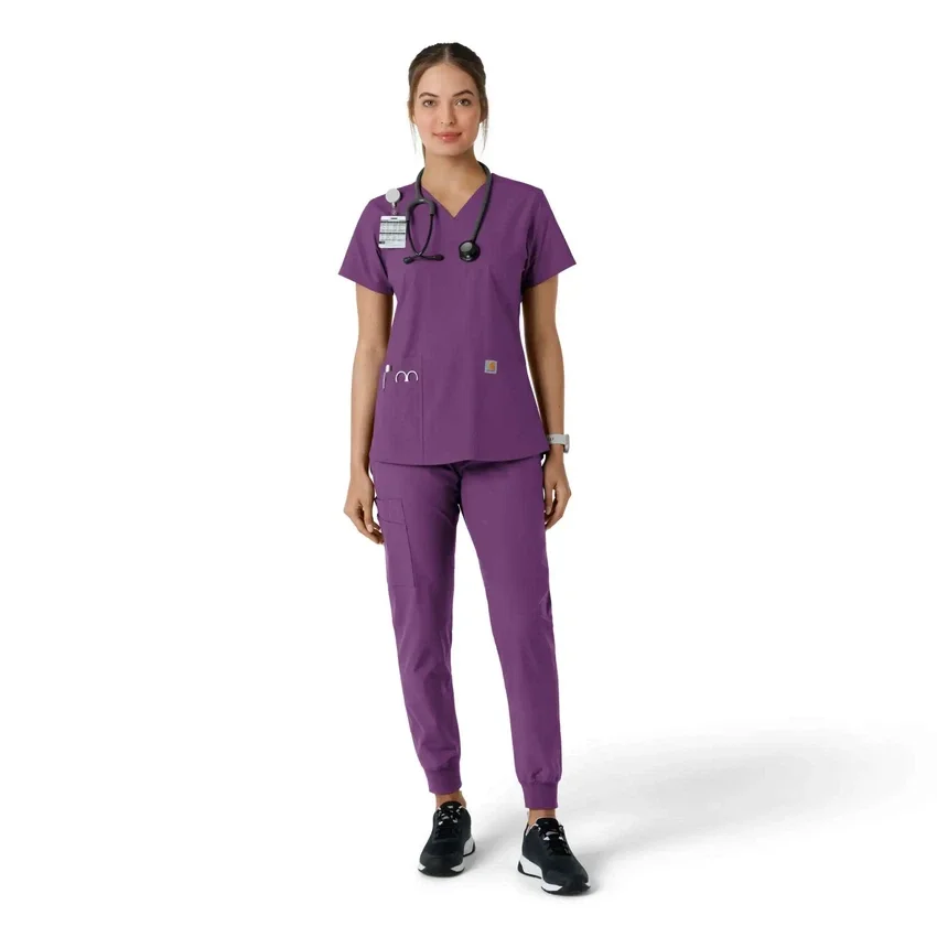 Force Essentials-scrubtop met V-hals en gebreide panelen voor dames