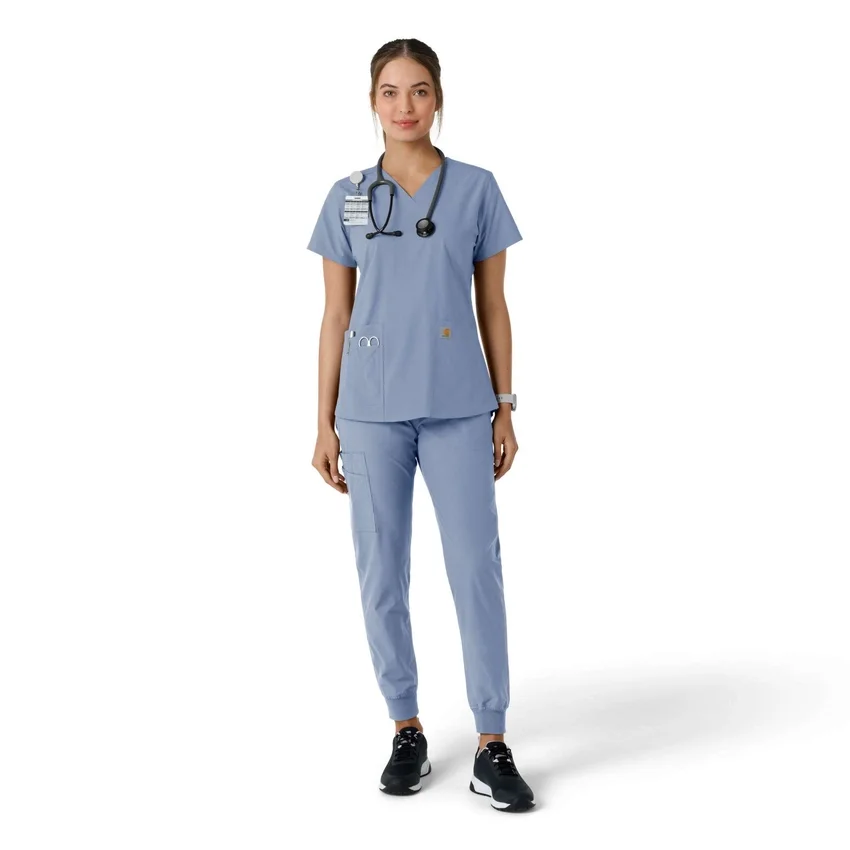 Force Essentials-scrubtop met V-hals en gebreide panelen voor dames