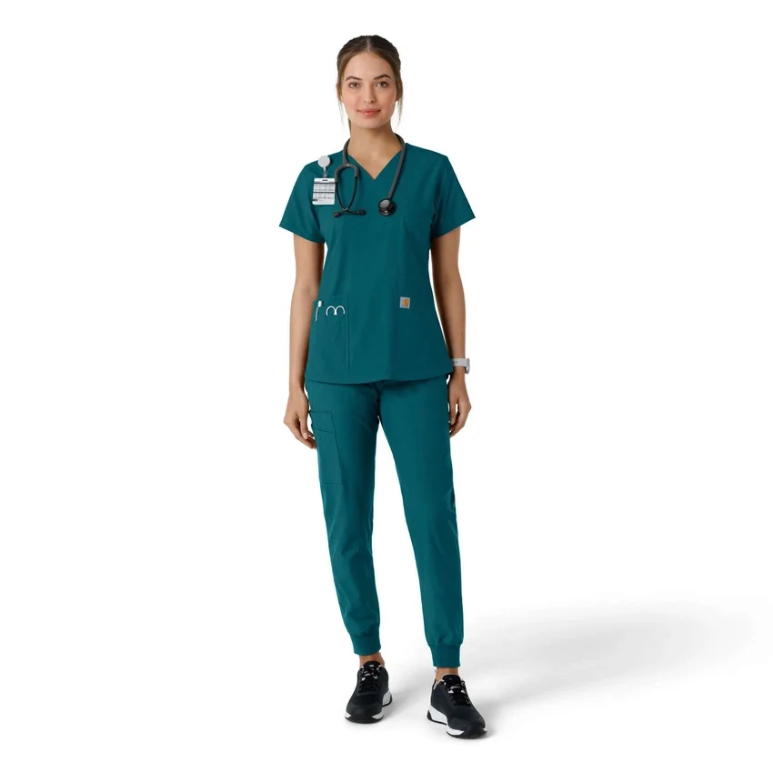 Force Essentials-scrubtop met V-hals en gebreide panelen voor dames