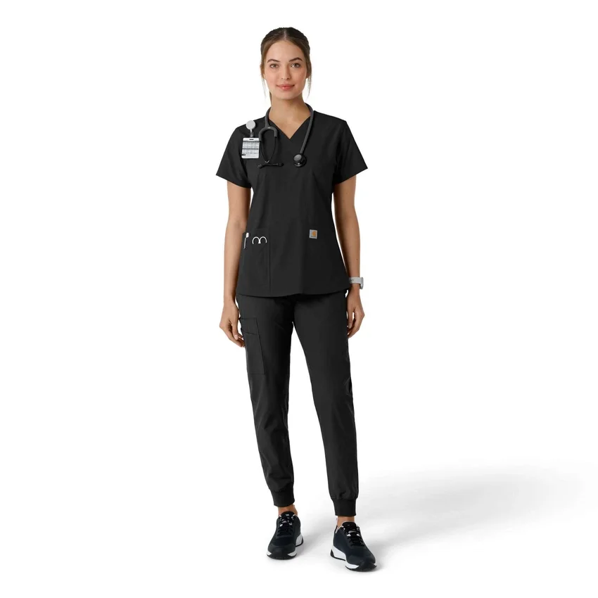 Force Essentials-scrubtop met V-hals en gebreide panelen voor dames