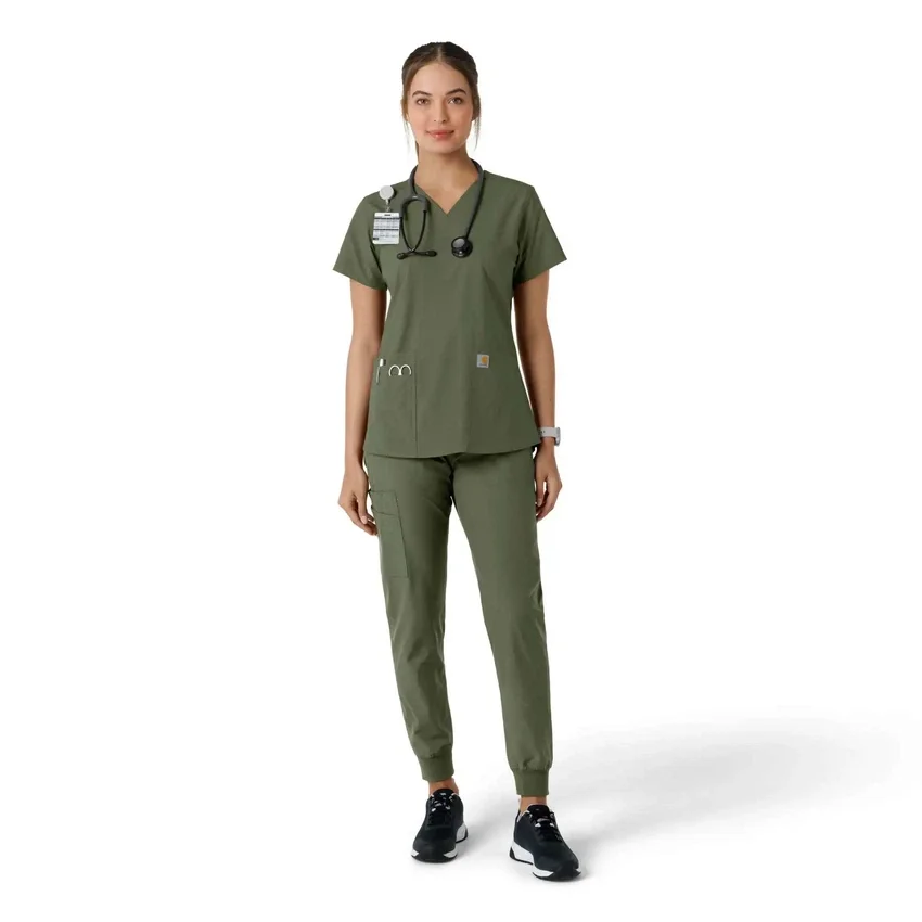 Force Essentials-scrubtop met V-hals en gebreide panelen voor dames