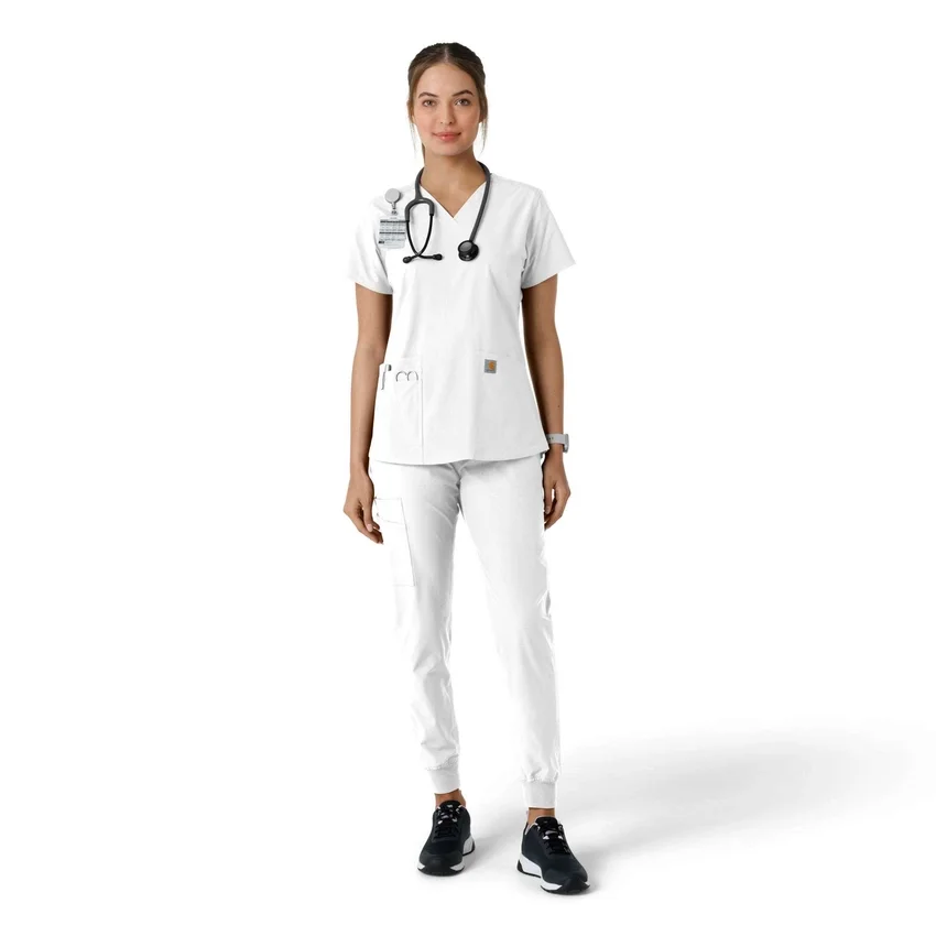 Force Essentials-scrubtop met V-hals en gebreide panelen voor dames
