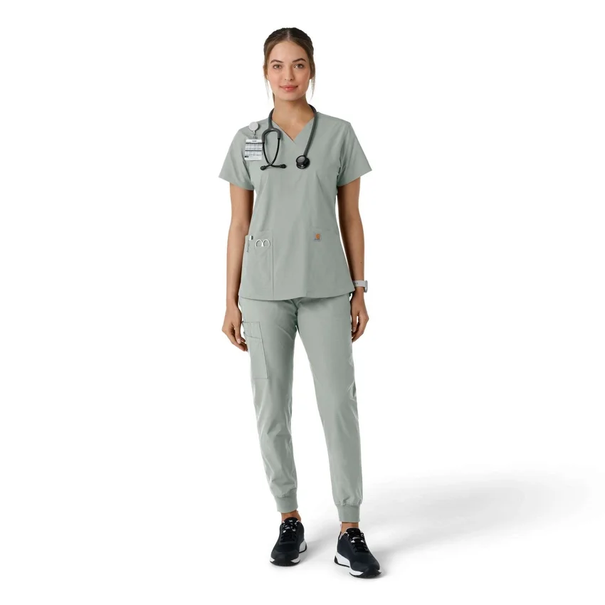 Force Essentials-scrubtop met V-hals en gebreide panelen voor dames