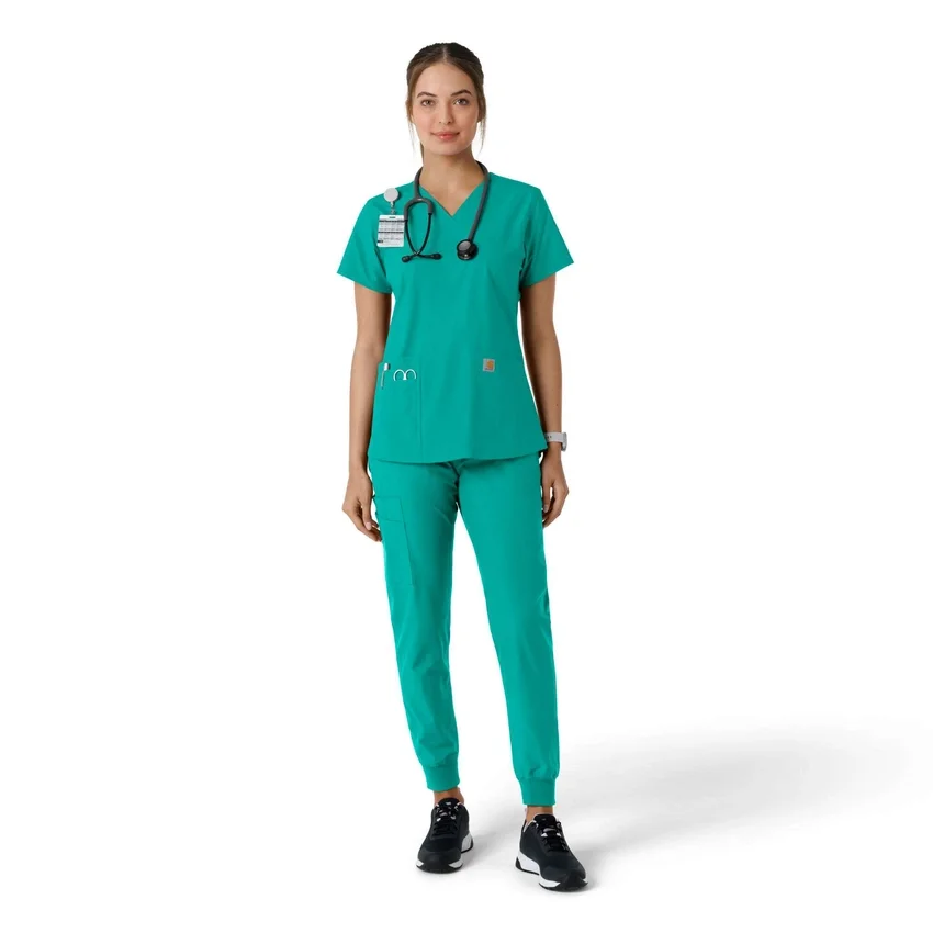 Force Essentials-scrubtop met V-hals en gebreide panelen voor dames