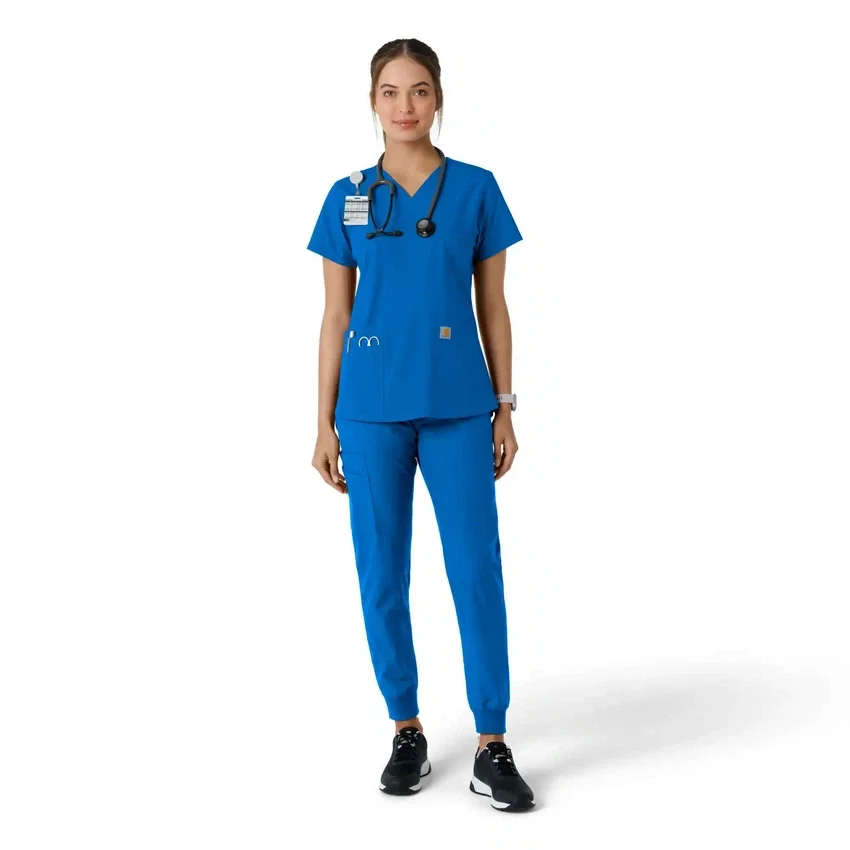 Force Essentials-scrubtop met V-hals en gebreide panelen voor dames