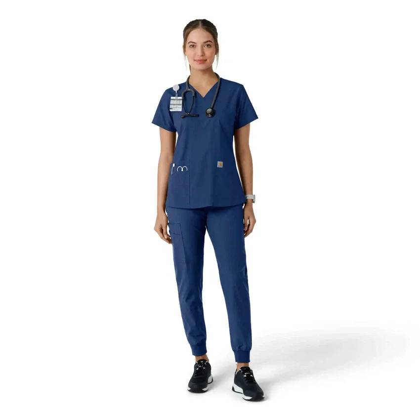 Force Essentials-scrubtop met V-hals en gebreide panelen voor dames