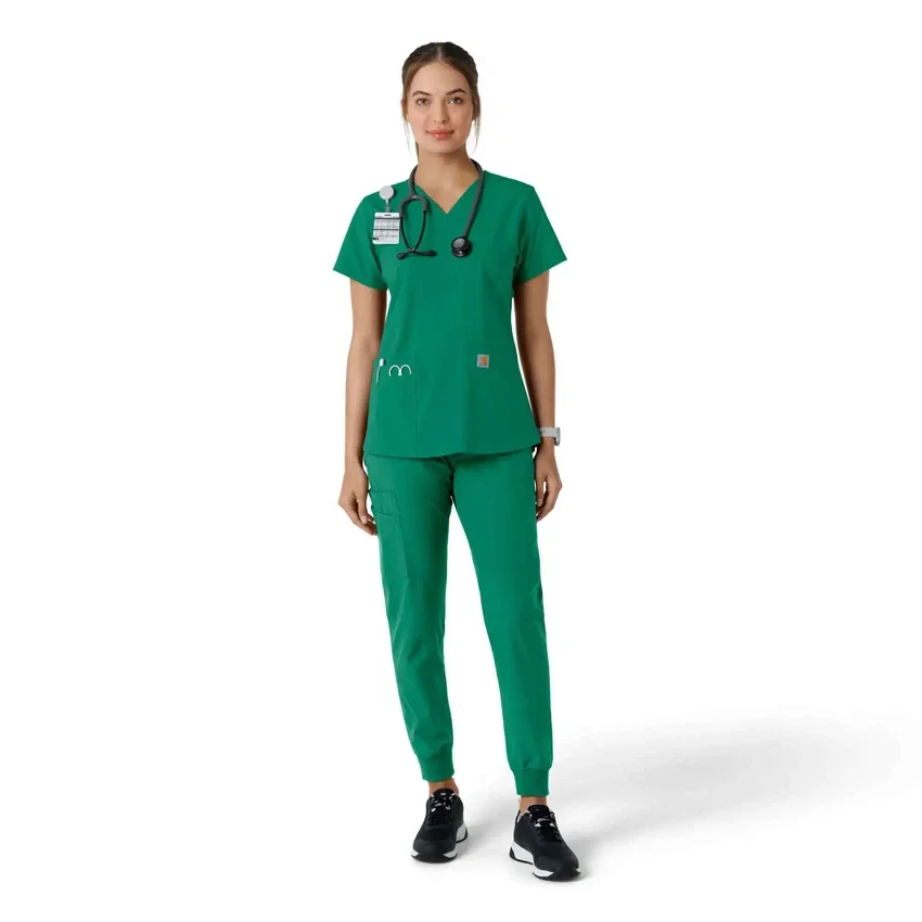Force Essentials-scrubtop met V-hals en gebreide panelen voor dames