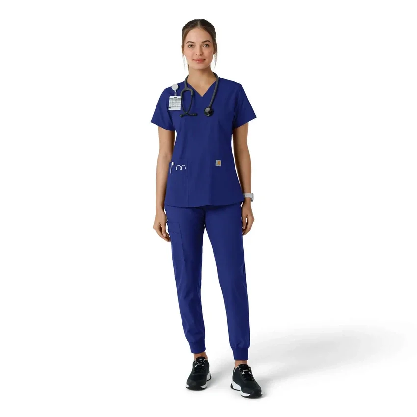 Force Essentials-scrubtop met V-hals en gebreide panelen voor dames
