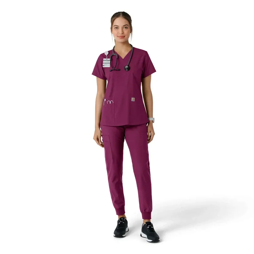 Force Essentials-scrubtop met V-hals en gebreide panelen voor dames