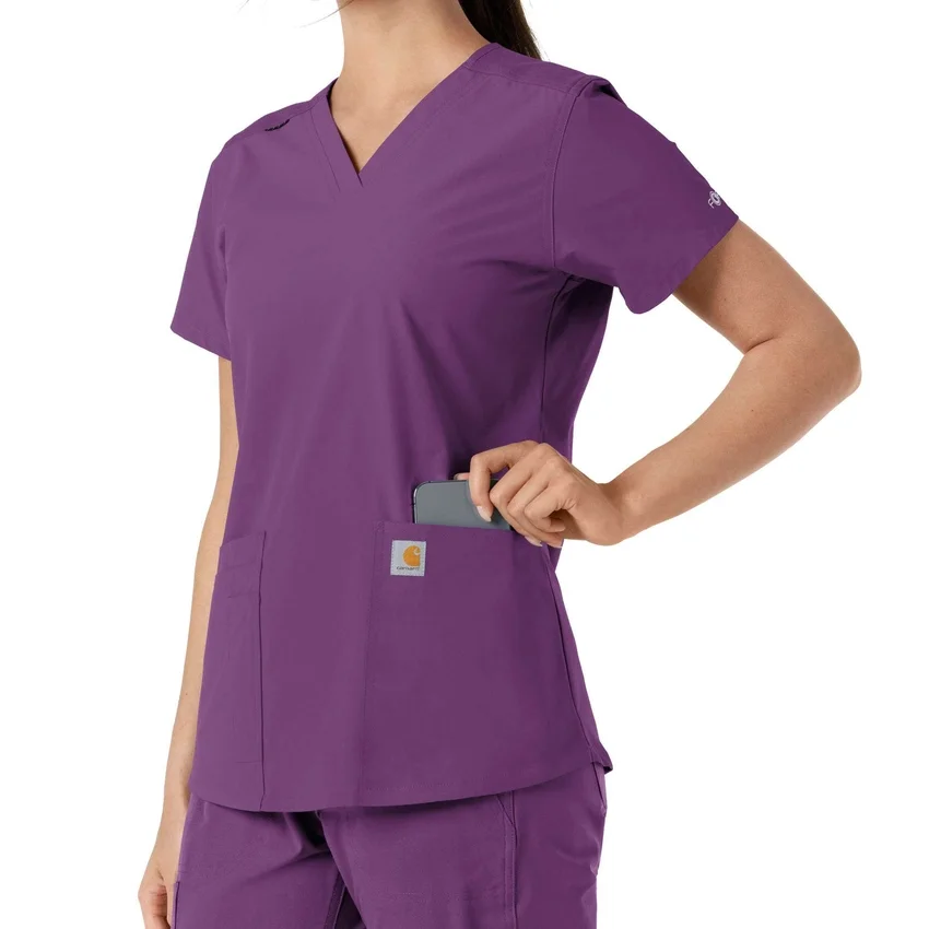 Force Essentials-scrubtop met V-hals en gebreide panelen voor dames