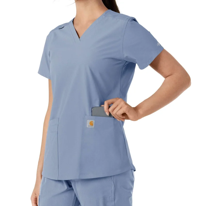 Force Essentials-scrubtop met V-hals en gebreide panelen voor dames