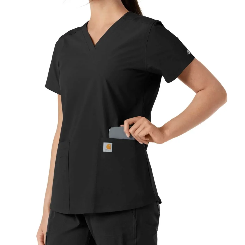 Force Essentials-scrubtop met V-hals en gebreide panelen voor dames
