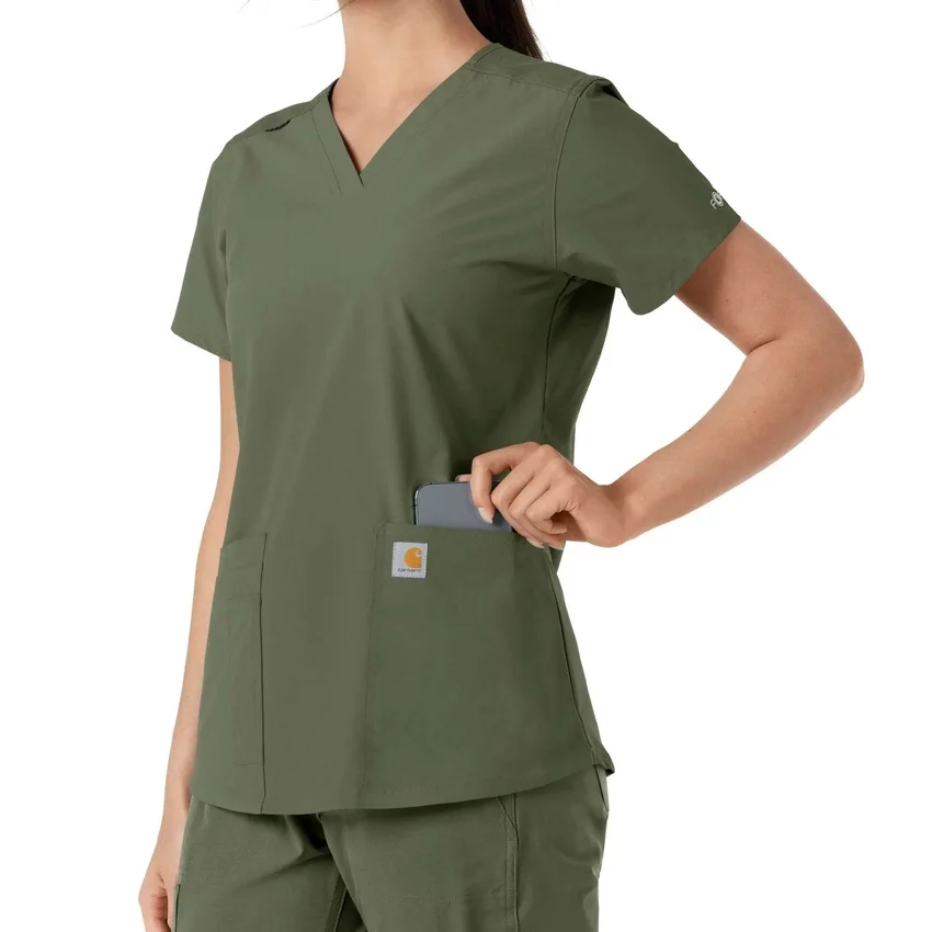 Force Essentials-scrubtop met V-hals en gebreide panelen voor dames