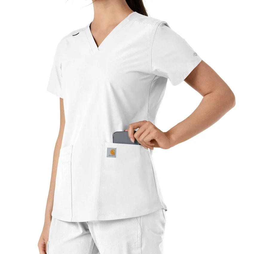 Force Essentials-scrubtop met V-hals en gebreide panelen voor dames
