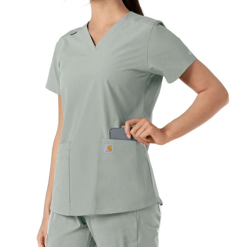 Force Essentials-scrubtop met V-hals en gebreide panelen voor dames