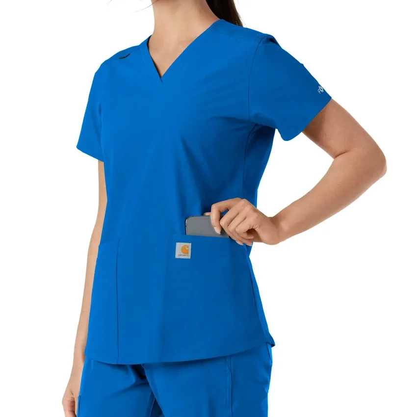 Force Essentials-scrubtop met V-hals en gebreide panelen voor dames
