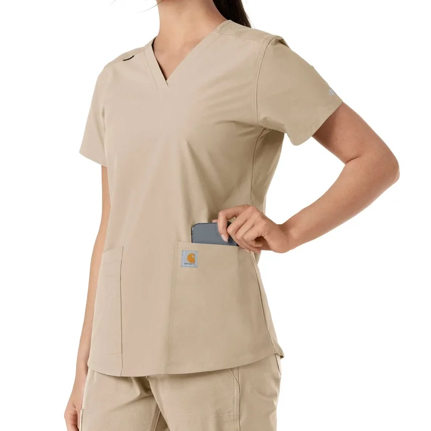 Force Essentials-scrubtop met V-hals en gebreide panelen voor dames