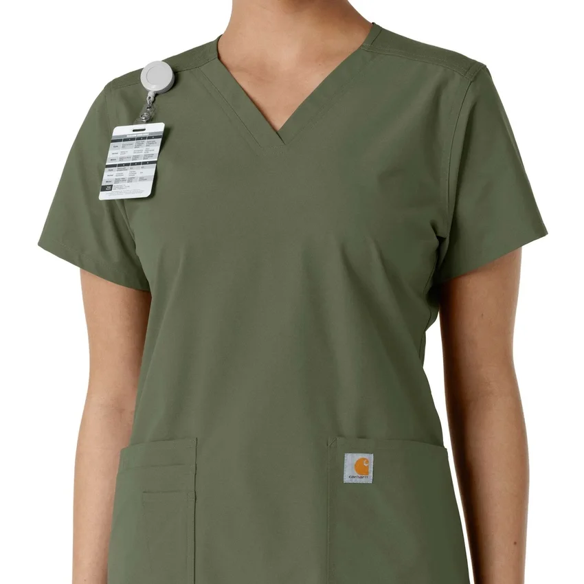 Force Essentials-scrubtop met V-hals en gebreide panelen voor dames