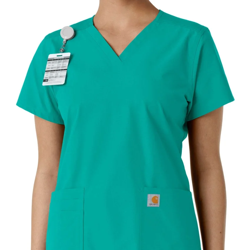 Force Essentials-scrubtop met V-hals en gebreide panelen voor dames