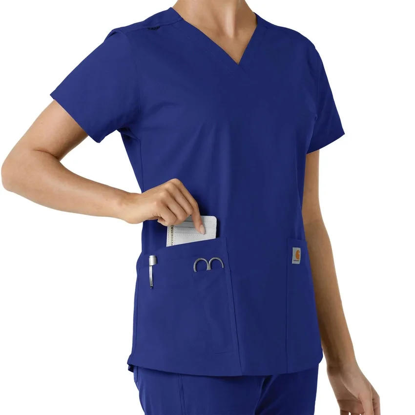 Force Essentials-scrubtop met V-hals en gebreide panelen voor dames