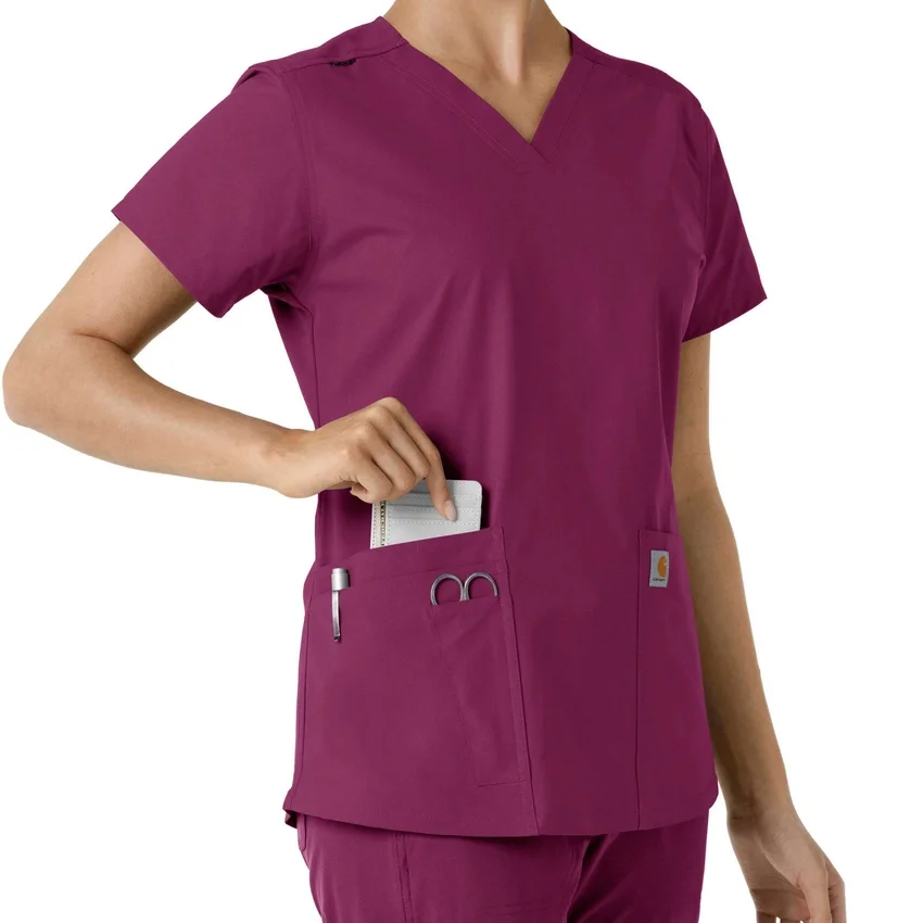 Force Essentials-scrubtop met V-hals en gebreide panelen voor dames