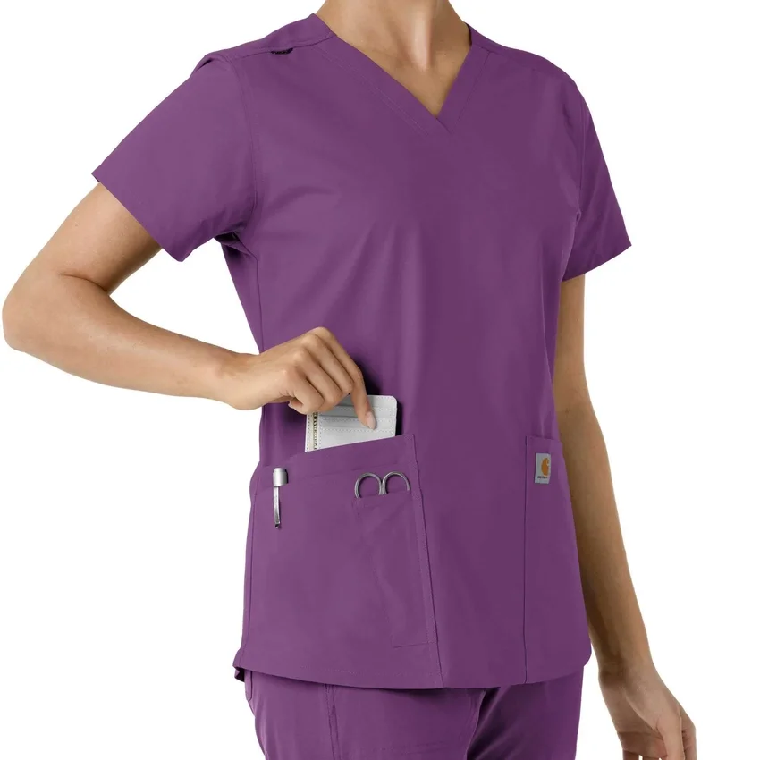 Force Essentials-scrubtop met V-hals en gebreide panelen voor dames