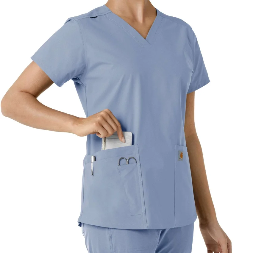 Force Essentials-scrubtop met V-hals en gebreide panelen voor dames