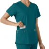 Force Essentials-scrubtop met V-hals en gebreide panelen voor dames