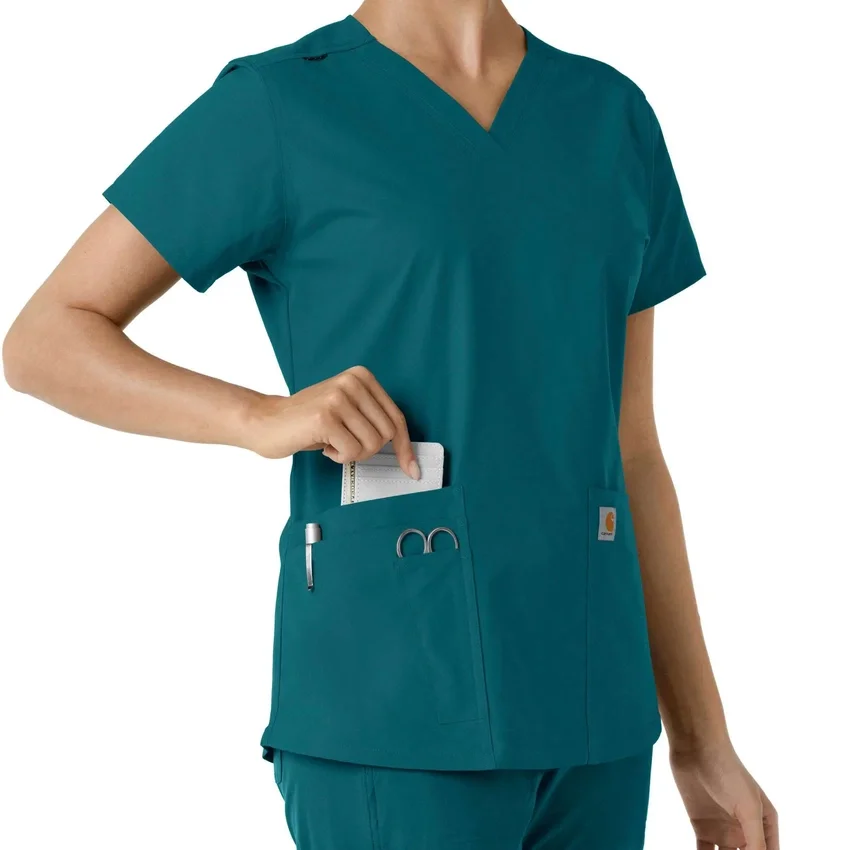 Force Essentials-scrubtop met V-hals en gebreide panelen voor dames