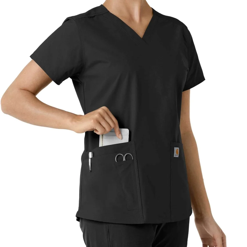 Force Essentials-scrubtop met V-hals en gebreide panelen voor dames