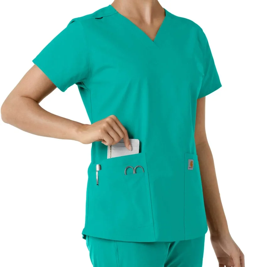 Force Essentials-scrubtop met V-hals en gebreide panelen voor dames